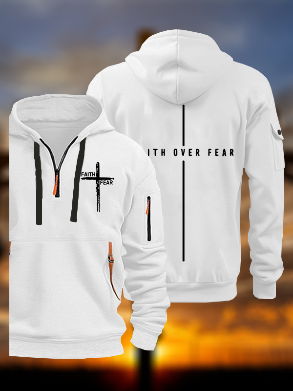 Faith Over Fear Cross Jesus God Christian Zipper Hoodies