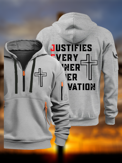 Justifies Every Sinner Under Salvation Jesus God Christian Zipper Hoodies