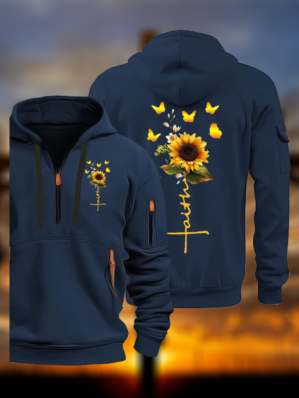 Sunflower Faith Religious Jesus God Christian Zipper Hoodies