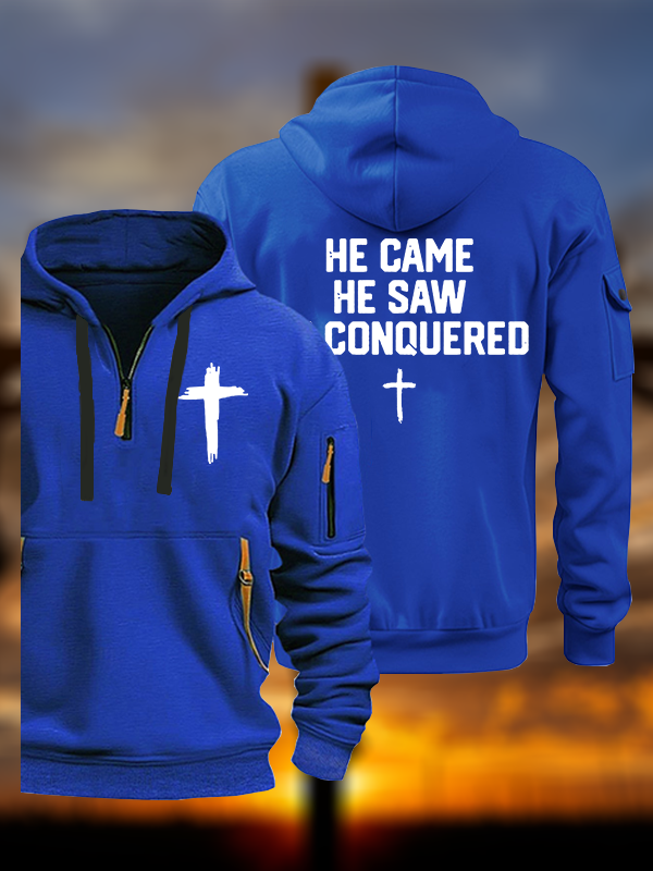He Came He Saw He Conquered Jesus God Christian Zipper Hoodies