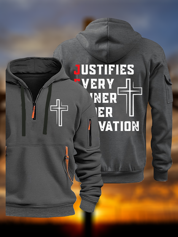 Justifies Every Sinner Under Salvation Jesus God Christian Zipper Hoodies