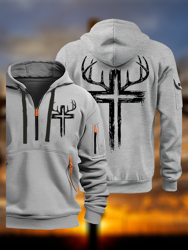 Antler Cross Jesus God Christian Zipper Hoodies
