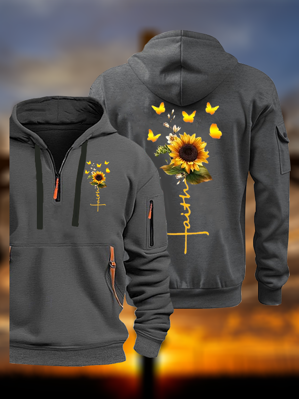 Sunflower Faith Religious Jesus God Christian Zipper Hoodies