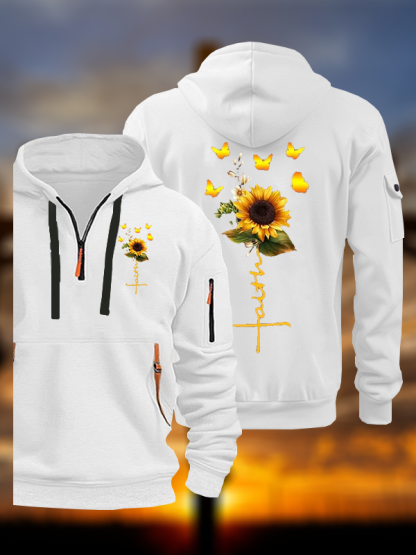 Sunflower Faith Religious Jesus God Christian Zipper Hoodies