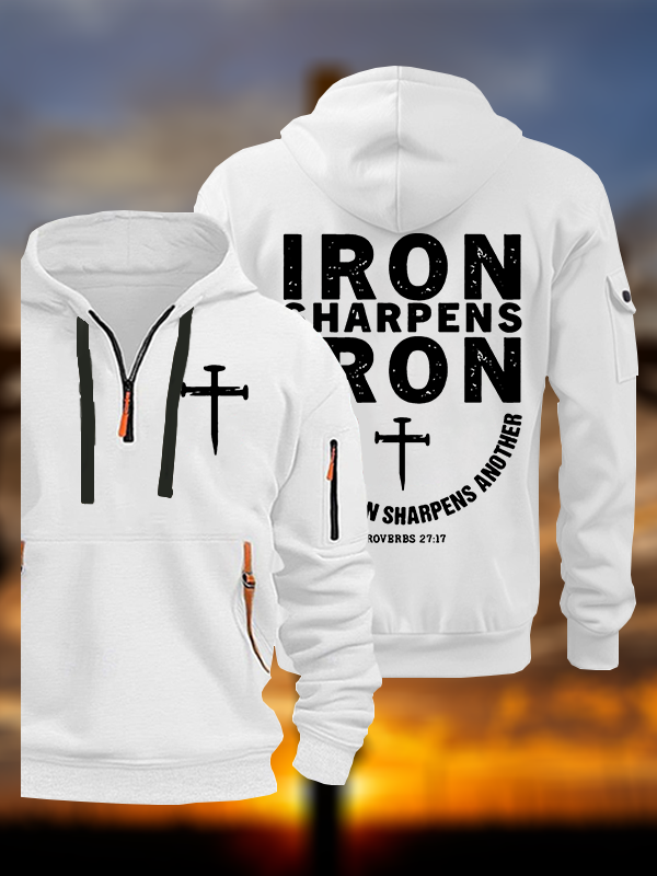 Proverbs 27:17  Jesus God Christian Zipper Hoodies