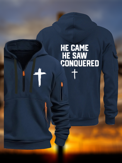 He Came He Saw He Conquered Jesus God Christian Zipper Hoodies