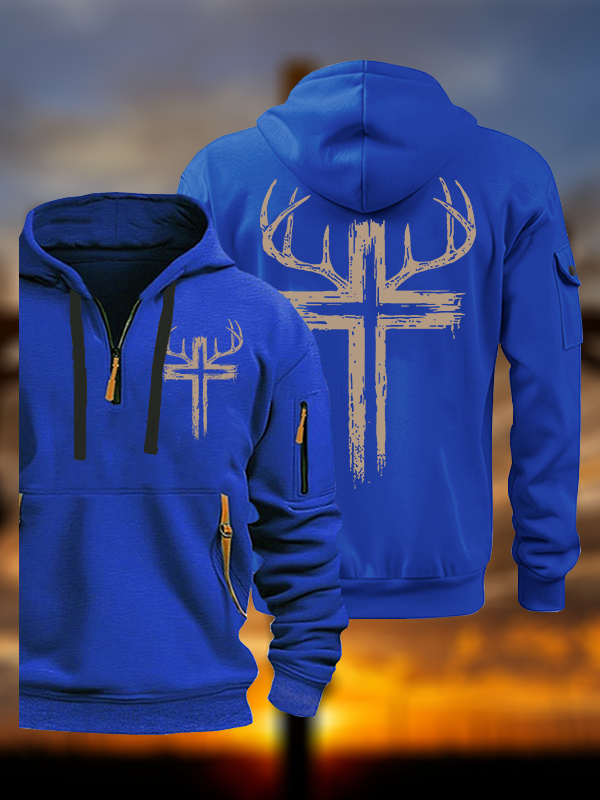 Antler Cross Jesus God Christian Zipper Hoodies