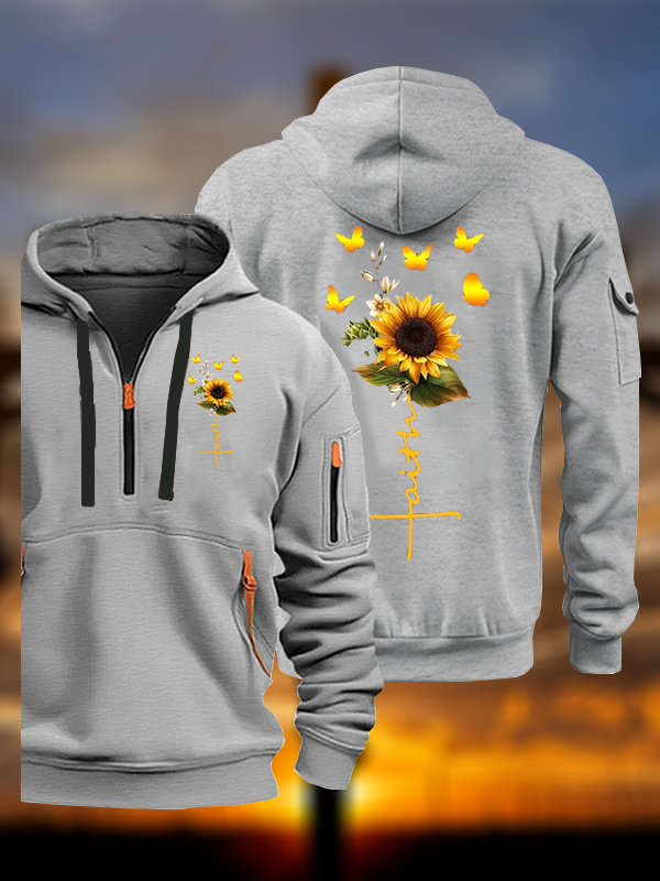 Sunflower Faith Religious Jesus God Christian Zipper Hoodies