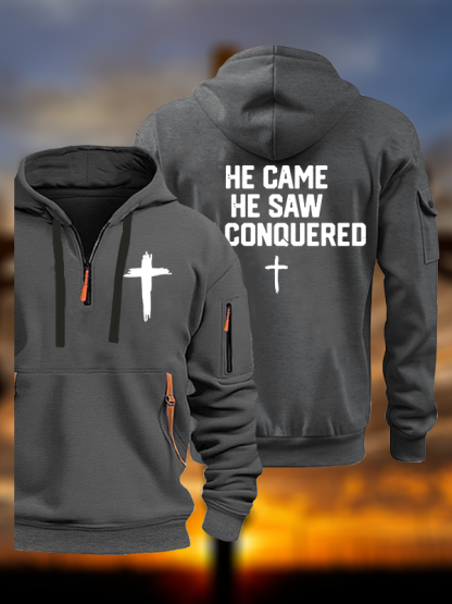 He Came He Saw He Conquered Jesus God Christian Zipper Hoodies