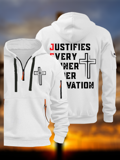 Justifies Every Sinner Under Salvation Jesus God Christian Zipper Hoodies