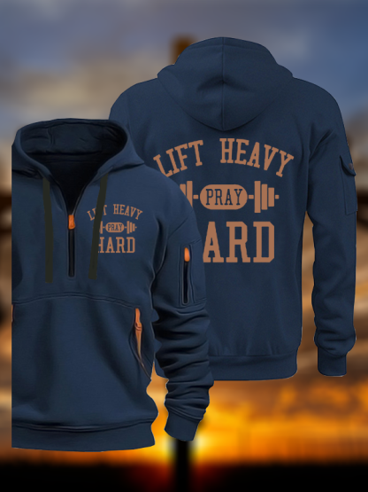 Lift Heavy Pray Hard Jesus God Christian Zipper Hoodies