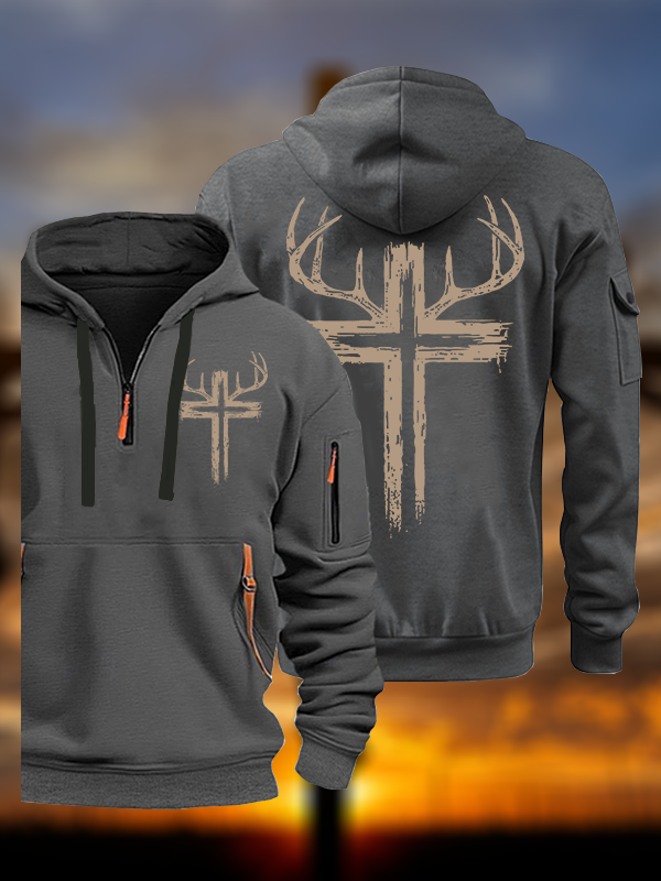Antler Cross Jesus God Christian Zipper Hoodies