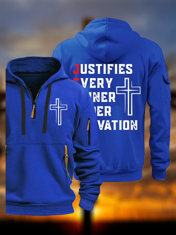 Justifies Every Sinner Under Salvation Jesus God Christian Zipper Hoodies
