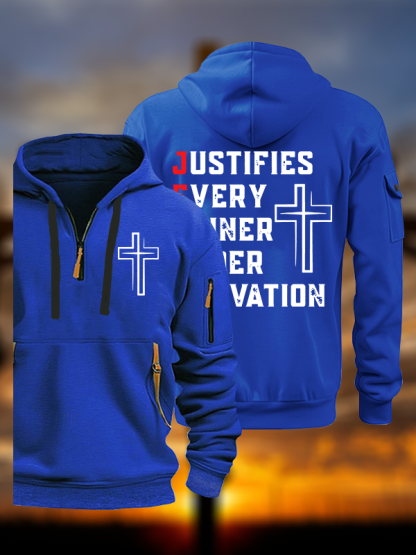 Justifies Every Sinner Under Salvation Jesus God Christian Zipper Hoodies