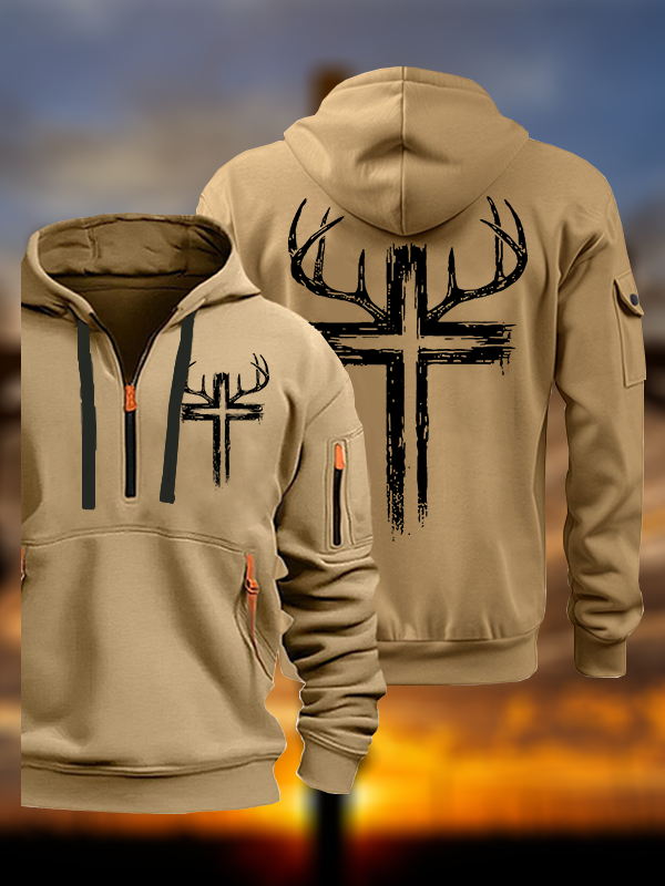 Antler Cross Jesus God Christian Zipper Hoodies
