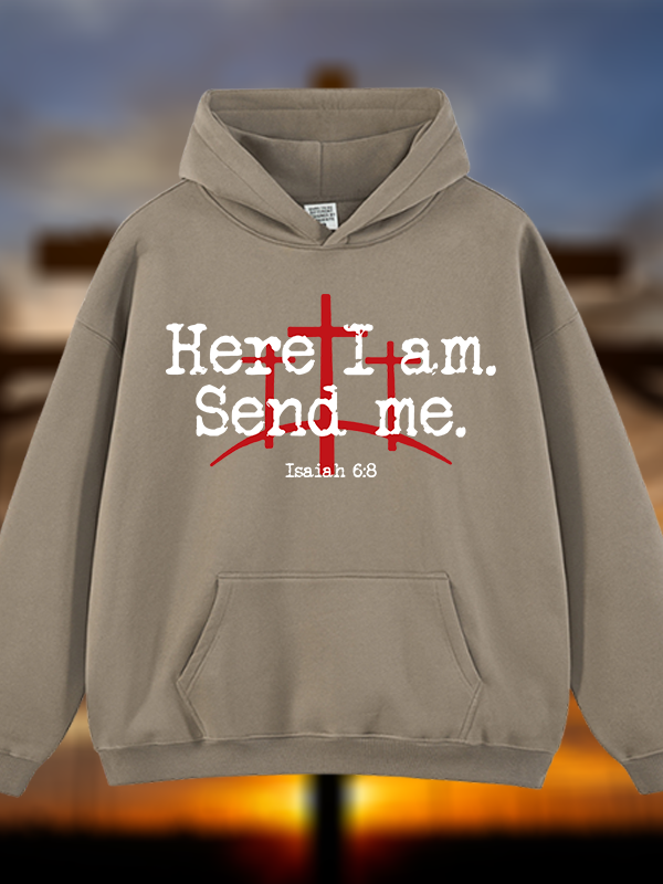 Here I Am Send Me - Bible Verse Isaiah 6:8 Jesus God Christian Plush Fleece-Lined Hoodie