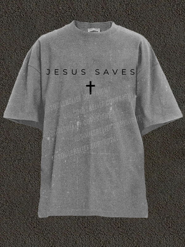 Jesus Saves Christian Washed T-Shirt