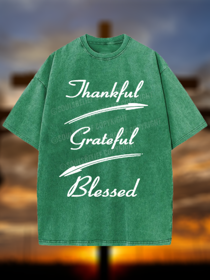 Thankful Grateful Blessed Christian Washed T-Shirt