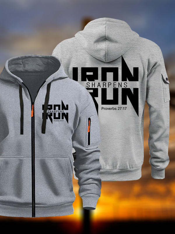 IRON SHARPENS IRON Proverbs 27:17 Jesus God Christian Zipper Hoodies
