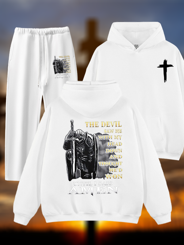 The Devil Saw Me with My Head Down and Thought He'd Won Until I Said Amen  Jesus God Christian Plush Fleece-Lined Hoodie Set