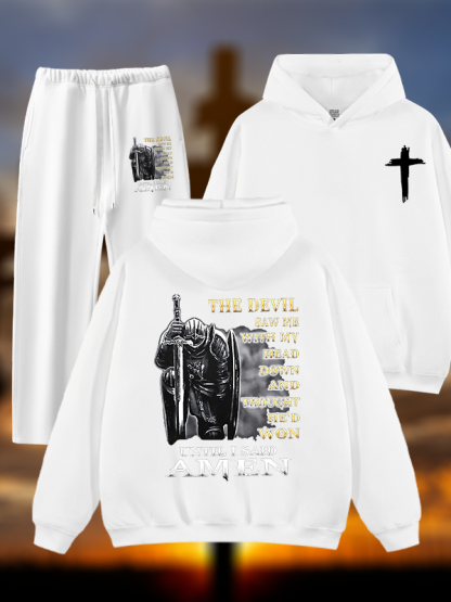 The Devil Saw Me with My Head Down and Thought He'd Won Until I Said Amen  Jesus God Christian Plush Fleece-Lined Hoodie Set
