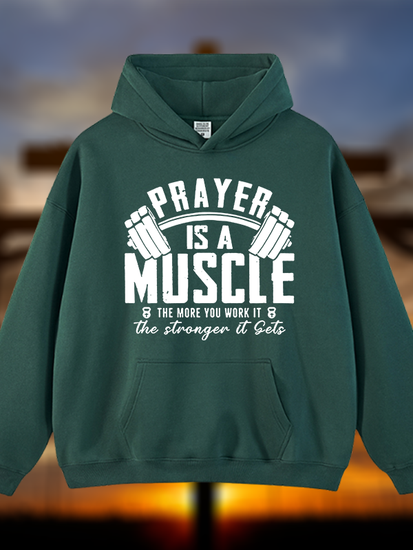 Prayer Is A Muscle Cross Jesus God Christian Plush Fleece-Lined Hoodie
