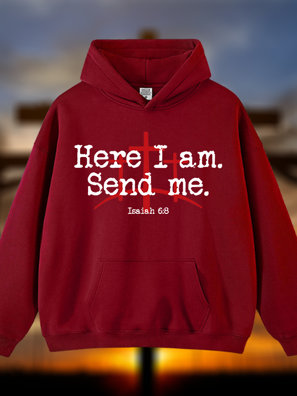 Here I Am Send Me - Bible Verse Isaiah 6:8 Jesus God Christian Plush Fleece-Lined Hoodie