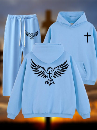 Wings Like Eagles Jesus God Christian Plush Fleece-Lined Hoodie Set