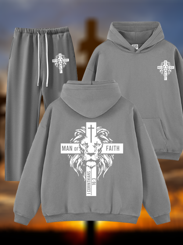 Man of Faith  Jesus God Christian Plush Fleece-Lined Hoodie Set