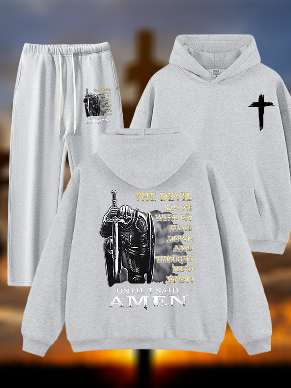 The Devil Saw Me with My Head Down and Thought He'd Won Until I Said Amen  Jesus God Christian Plush Fleece-Lined Hoodie Set