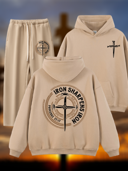Iron Sharpens Iron - Proverbs 27:17  Jesus God Christian Plush Fleece-Lined Hoodie Set
