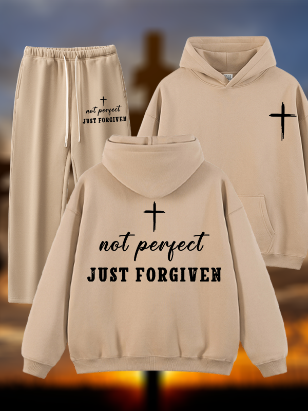 Not Perfect Just Forgiven Jesus God Christian Plush Fleece-Lined Hoodie Set