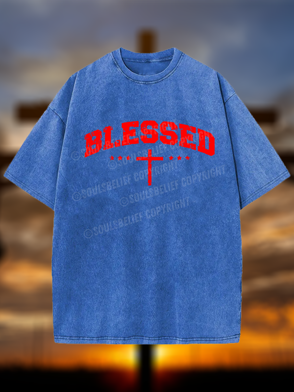 Blessed Cross  Christian Washed T-Shirt
