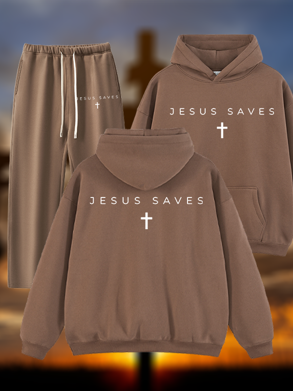 Jesus Saves Jesus God Christian Plush Fleece-Lined Hoodie Set