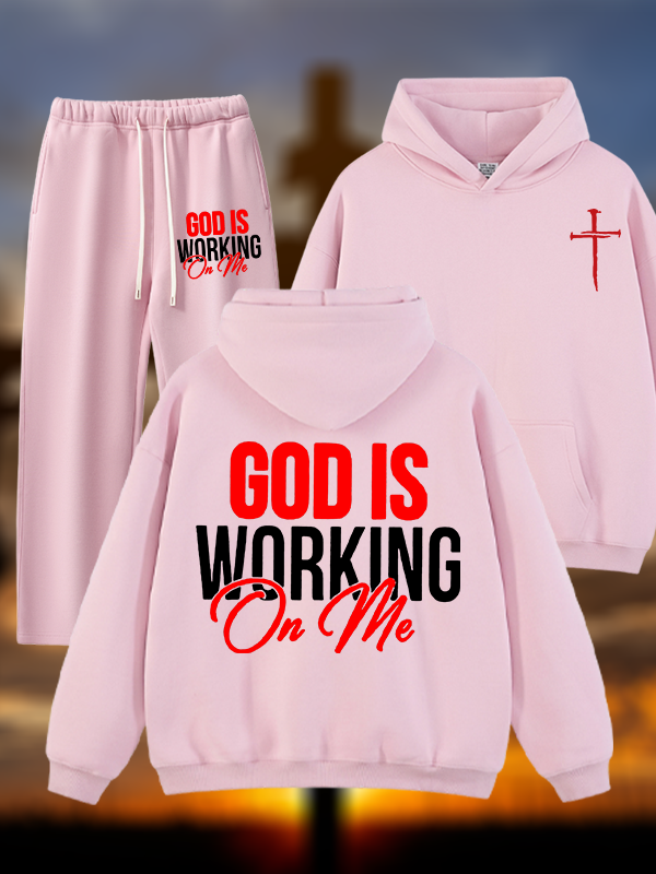 God Is Working On Me  Jesus God Christian Plush Fleece-Lined Hoodie Set