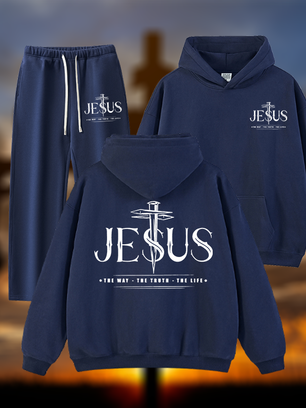 Jesus The Way The Truth The Life Jesus God Christian Plush Fleece-Lined Hoodie Set