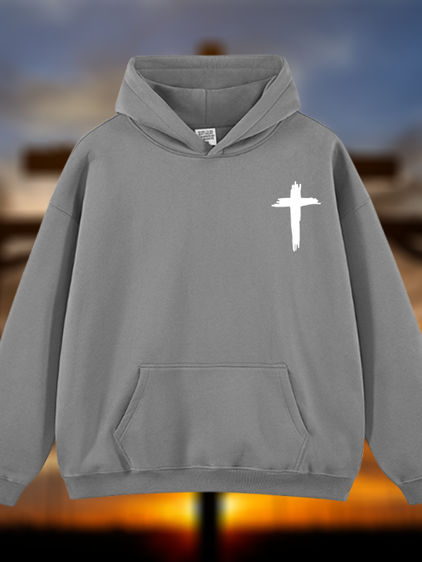 Cross Printed Jesus God Christian Plush Fleece-Lined Hoodie