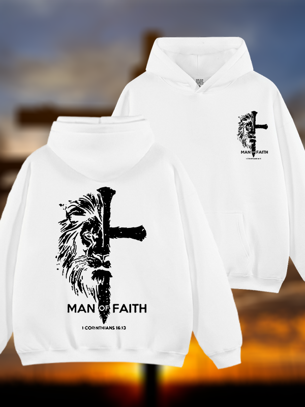 Man of Faith Jesus God Christian Plush Fleece-Lined Hoodie