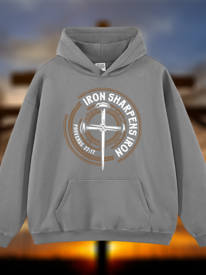 Iron Sharpens Iron - Proverbs 27:17 Jesus God Christian Plush Fleece-Lined Hoodie