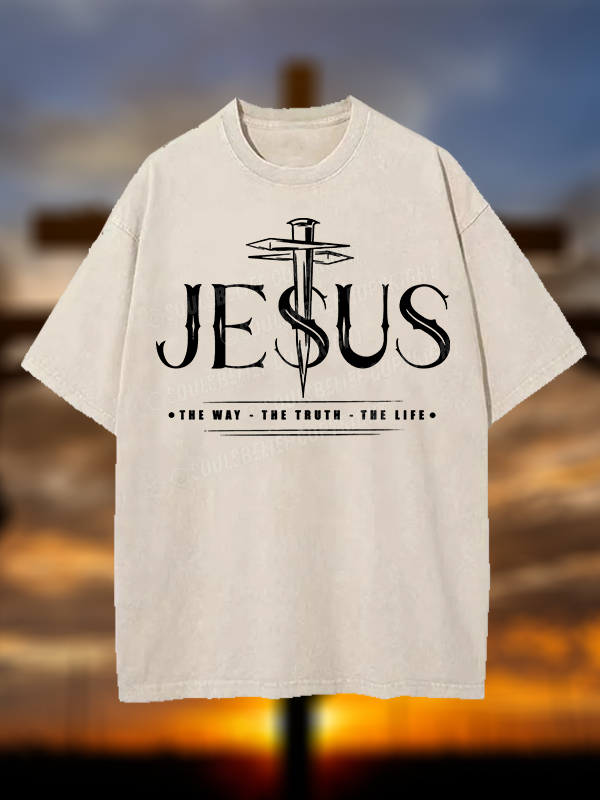 Jesus The Way The Truth The Life Christian Washed T-Shirt
