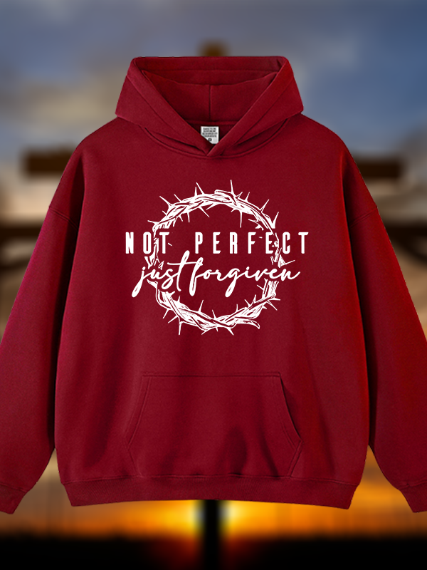Not Perfect Just Forgiven Religious Jesus God Christian Plush Fleece-Lined Hoodie