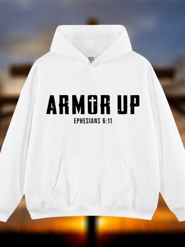 Armor Up Jesus God Christian Plush Fleece-Lined Hoodie
