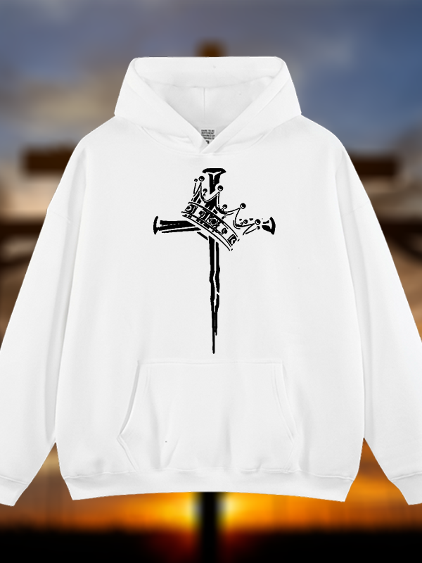 Cross Crown Jesus God Christian Plush Fleece-Lined Hoodie