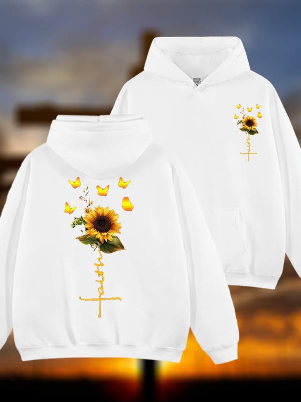 Sunflower Faith Religious Jesus God Christian Plush Fleece-Lined Hoodie