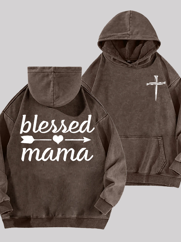 Blessed Mama Jesus God Christian Washed Hoodie