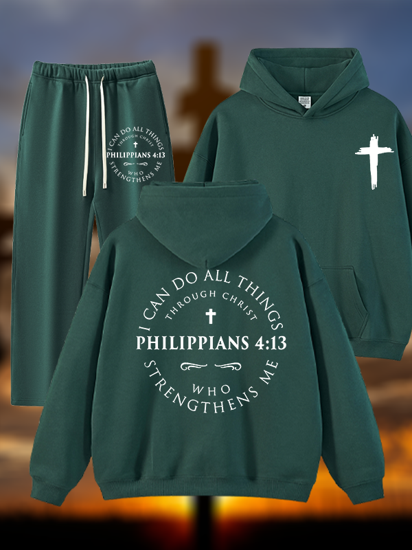 Philippians 4:13 Jesus God Christian Plush Fleece-Lined Hoodie Set