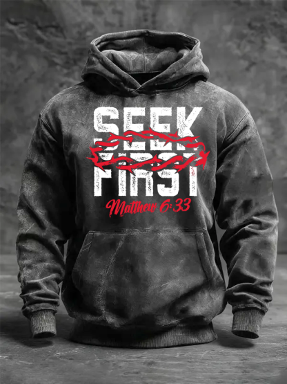 Seek First Jesus God Christian Washed Hoodie