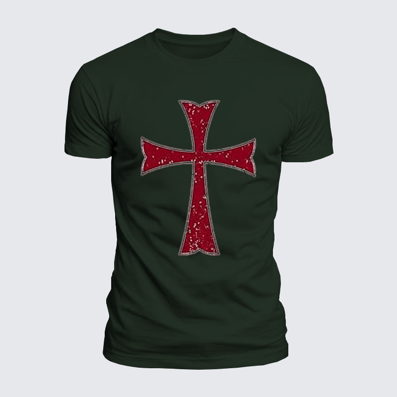 Knights Templar Crusader Cross Jesus God Christian  – Luxe Mercerized Interlock Cotton Tee