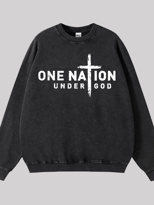 One Nation Under God Cross Jesus God Christian Washed Sweatshirt