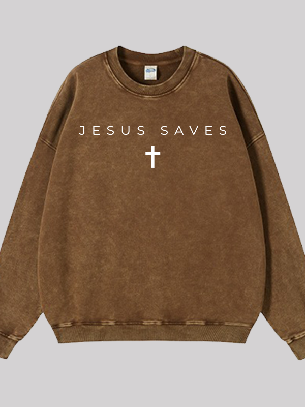 Jesus Saves Jesus God Christian Washed Sweatshirt